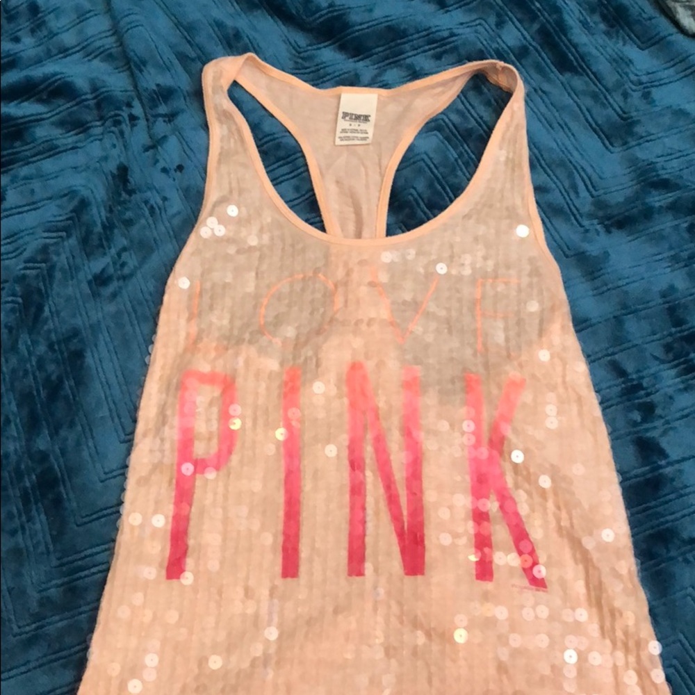Love pink tank with sequins